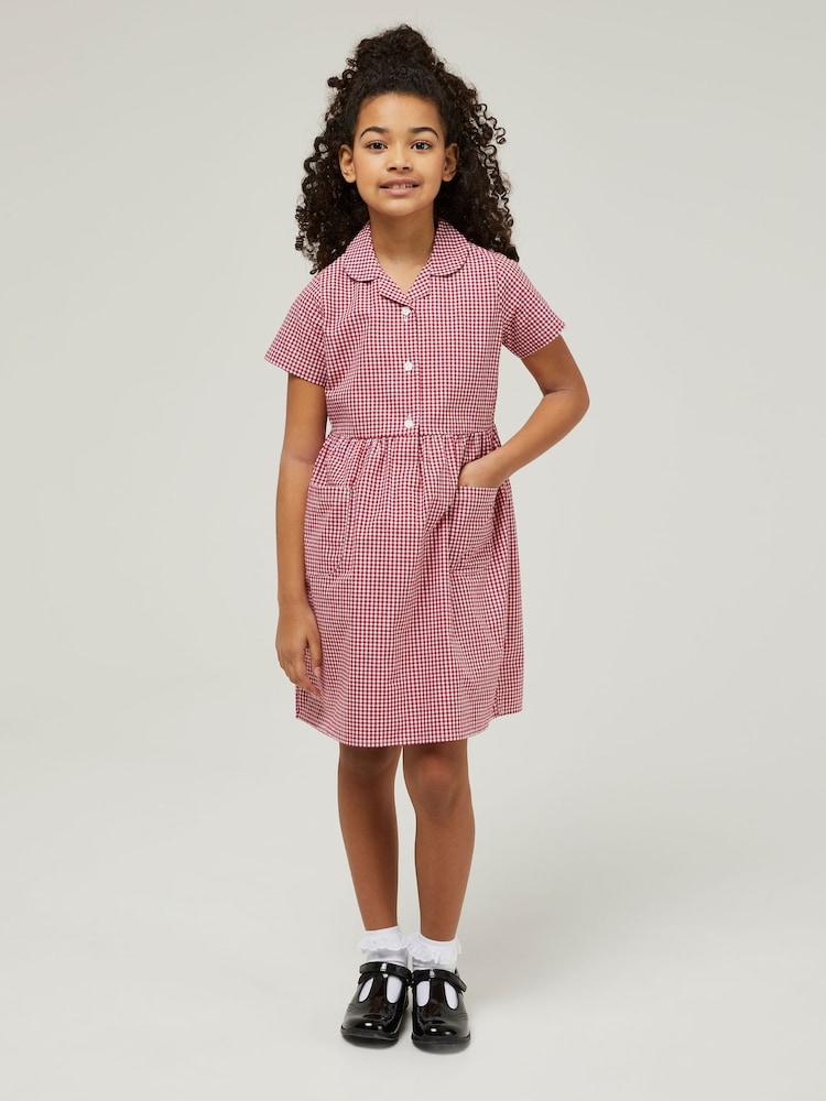 Trutex Red Gingham 2 Pack Button Front School Summer Dress - Image 2 of 6