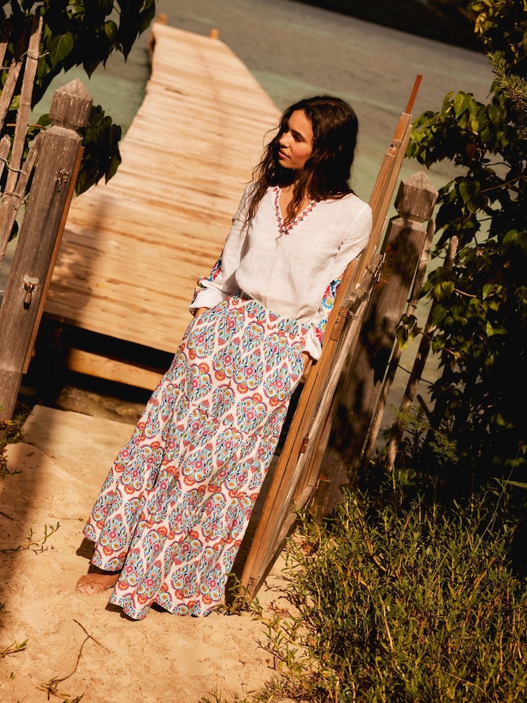 Boden Blue Lorna 100% Cotton Tiered Maxi Skirt - Image 1 of 6
