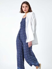 Roman Blue Batik Border Print Shirred Jumpsuit - Image 2 of 5