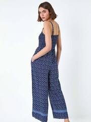 Roman Blue Batik Border Print Shirred Jumpsuit - Image 3 of 5