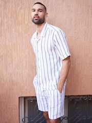 Threadbare White Cotton Blend Stripe Shorts - Image 1 of 4