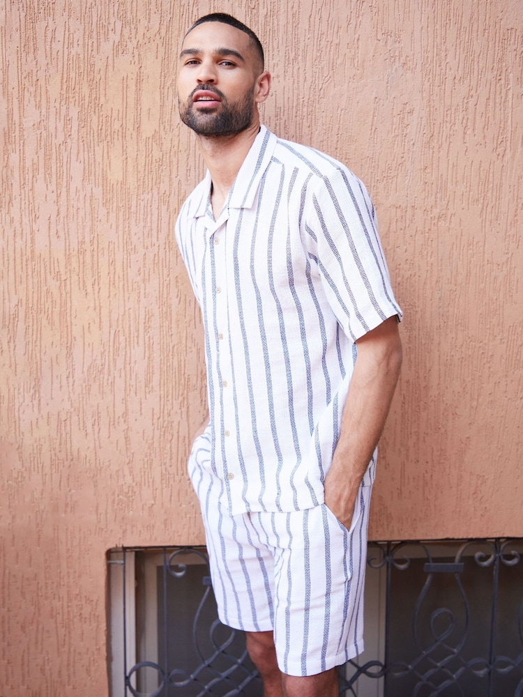 Threadbare White Cotton Blend Stripe Shorts - Image 1 of 4