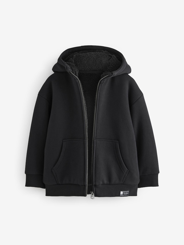 Black Fleece Lined Zip Through Hoodie (3-16yrs) - Image 1 of 4