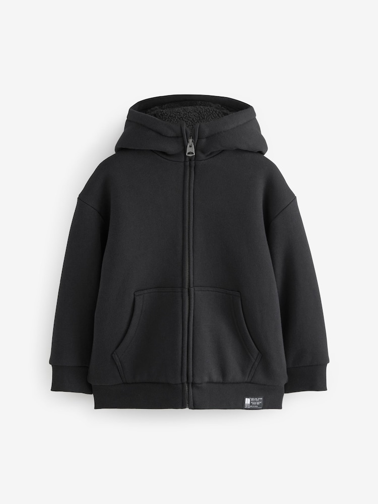 Black Fleece Lined Zip Through Hoodie (3-16yrs) - Image 2 of 4