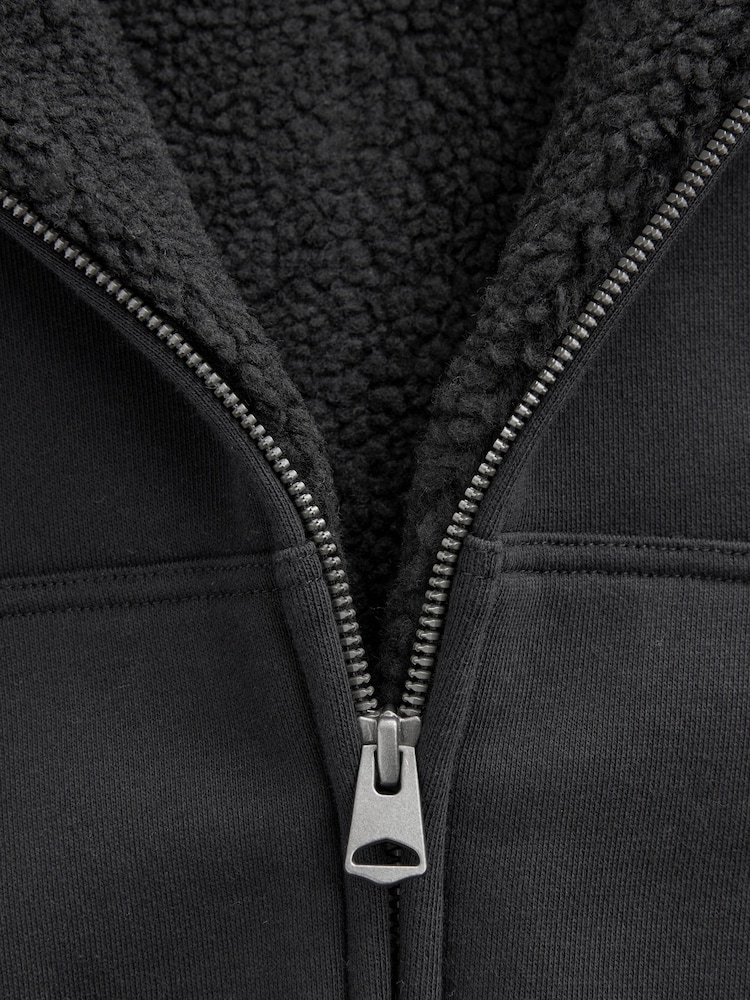 Black Fleece Lined Zip Through Hoodie (3-16yrs) - Image 4 of 4
