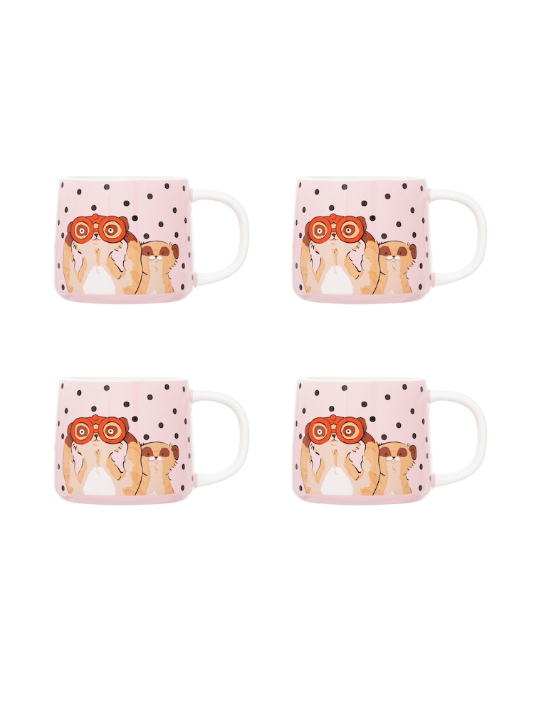 Cath Kidston Pink Meerkats Mini Billie Mugs Set Of 4 - Image 2 of 4