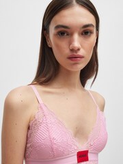 HUGO Pink Padded Triangle Bra in Geometric Lace With Logo Label - Image 1 of 5