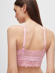 HUGO Pink Padded Triangle Bra in Geometric Lace With Logo Label - Image 2 of 5
