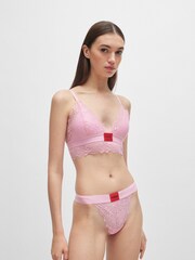 HUGO Pink Padded Triangle Bra in Geometric Lace With Logo Label - Image 3 of 5