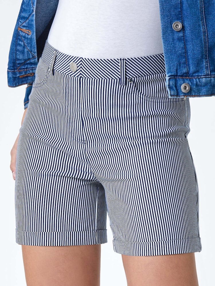 Roman Blue Stripe Turn Up Stretch Shorts - Image 5 of 5