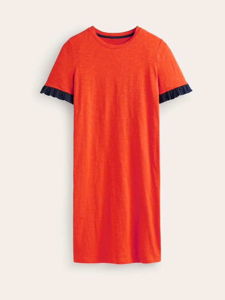 Boden Red Emily Ruffle 100% Cotton Dress - Image 5 of 5