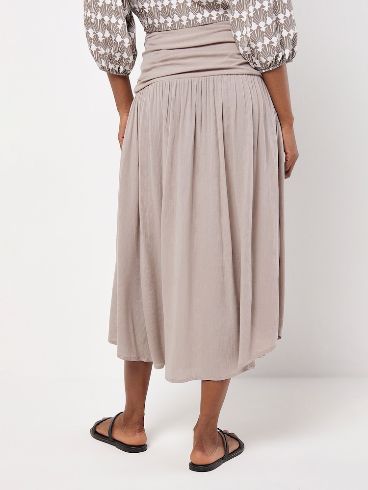 Apricot Brown Wide Band Curved Hem Midi Skirt - Image 2 of 4