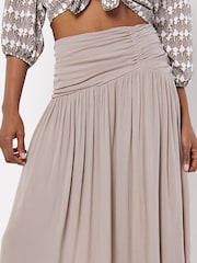 Apricot Brown Wide Band Curved Hem Midi Skirt - Image 4 of 4