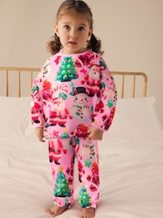Pink Christmas Santa Cosy Fleece Pyjamas (9mths-16yrs) - Image 1 of 8