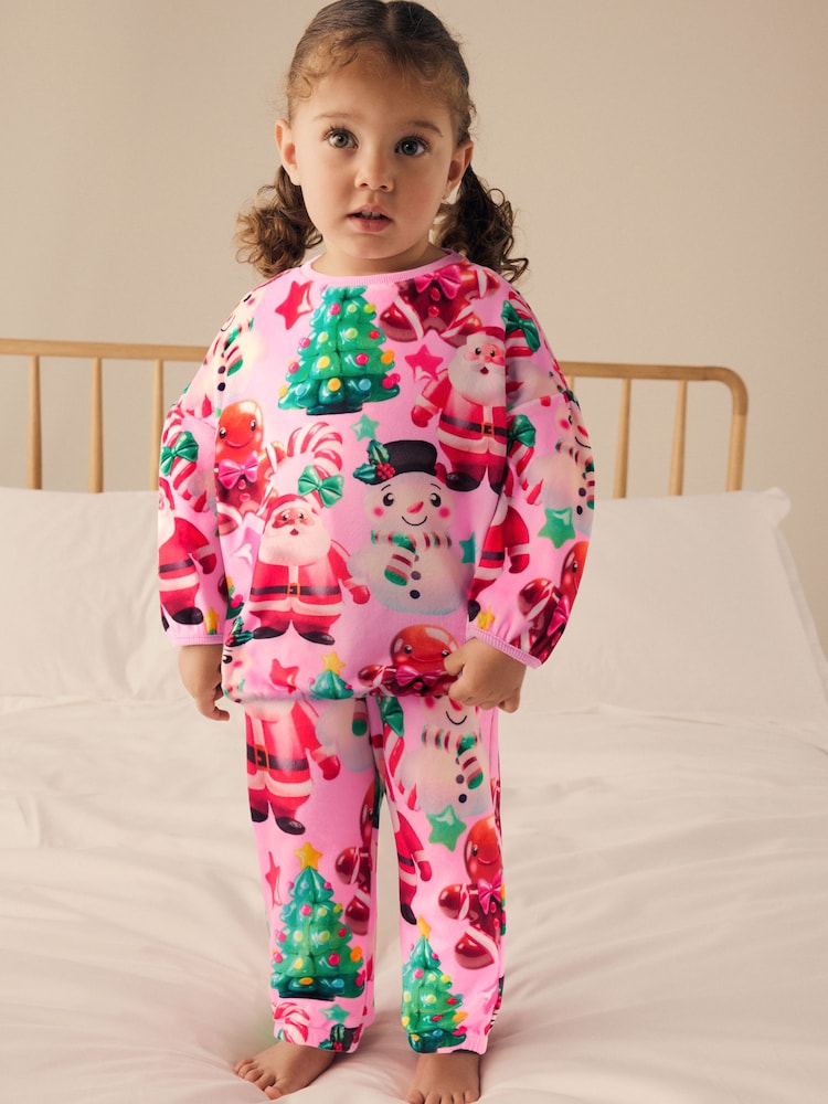 Pink Christmas Santa Cosy Fleece Pyjamas (9mths-16yrs) - Image 1 of 8