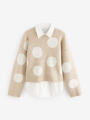 Neutral Spot 2-in-1 Smart Shirt Layer Knitted 100% Cotton Jumper - Image 6 of 7