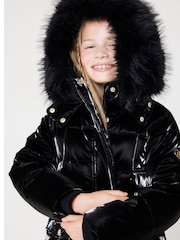 River Island Black Girls Glam Padded High Shine Coat - Image 2 of 6