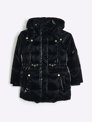 River Island Black Girls Glam Padded High Shine Coat - Image 3 of 6
