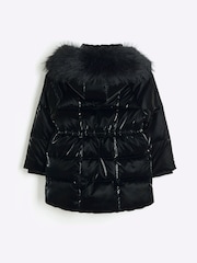 River Island Black Girls Glam Padded High Shine Coat - Image 4 of 6