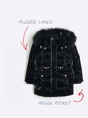River Island Black Girls Glam Padded High Shine Coat - Image 5 of 6