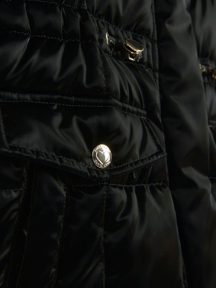 River Island Black Girls Glam Padded High Shine Coat - Image 6 of 6