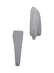 Szary - Nike Little Kids Essential Marl Crew Tracksuit Set - Image 4 of 8