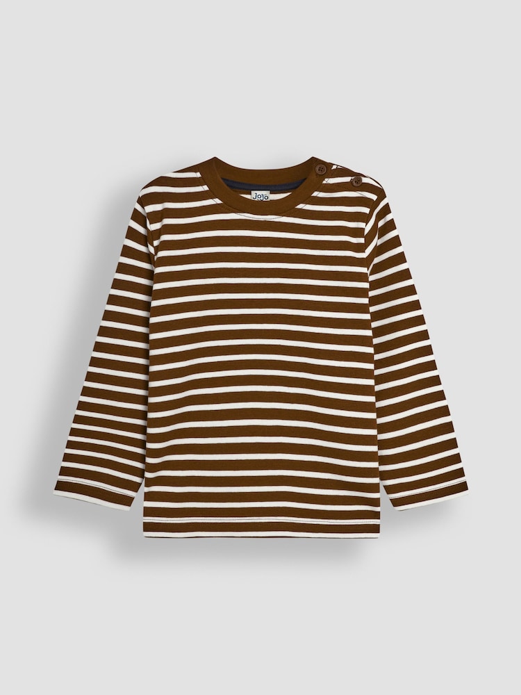 JoJo Maman Bébé Toffee Brown Breton Long Sleeved Top - Image 1 of 3