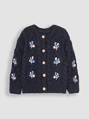 JoJo Maman Bébé Navy Blue Embroidered Cosy Cable Cardigan - Image 1 of 3