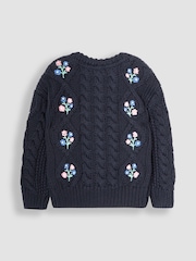 JoJo Maman Bébé Navy Blue Embroidered Cosy Cable Cardigan - Image 2 of 3