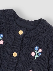 JoJo Maman Bébé Navy Blue Embroidered Cosy Cable Cardigan - Image 3 of 3