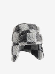 Check Grey/Ecru Borg Trapper Hat (3mths-10yrs) - Image 3 of 4