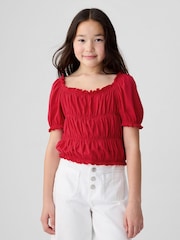 Gap Red Square Neck Puff Sleeve Smocked Top (4-13yrs) - Image 1 of 4