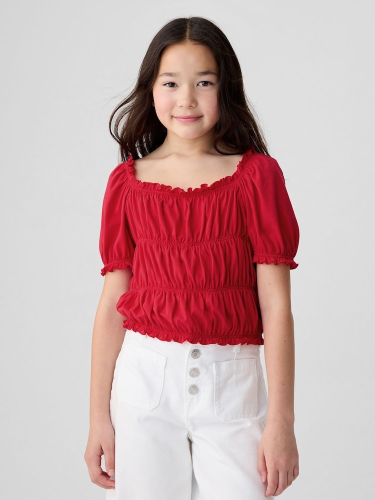 Gap Red Square Neck Puff Sleeve Smocked Top (4-13yrs) - Image 1 of 4