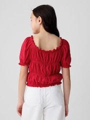 Gap Red Square Neck Puff Sleeve Smocked Top (4-13yrs) - Image 2 of 4