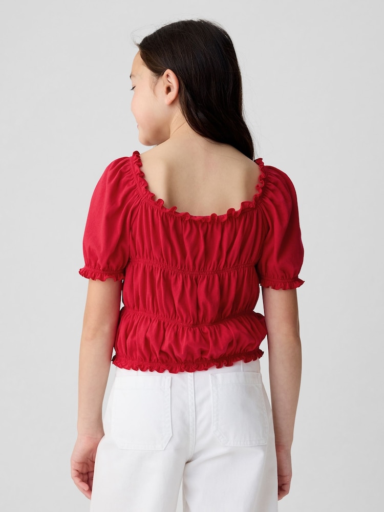 Gap Red Square Neck Puff Sleeve Smocked Top (4-13yrs) - Image 2 of 4