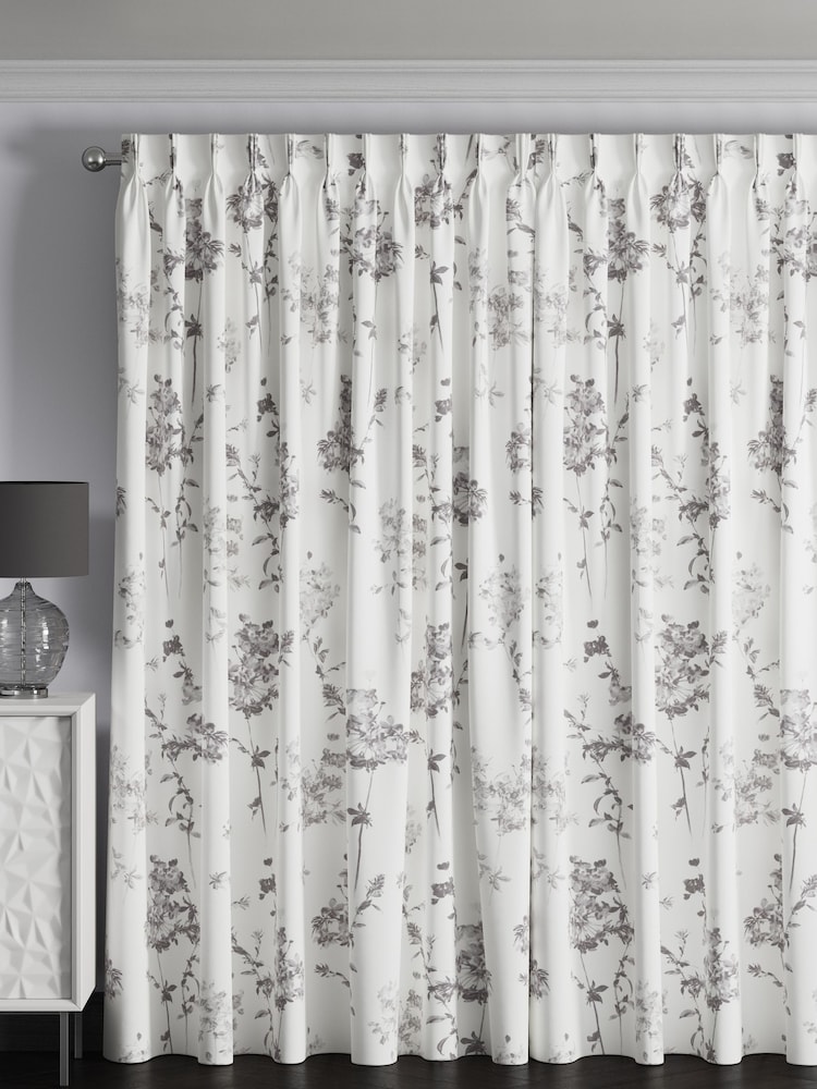 Grey Floral Made to Measure 100% Cotton Curtains - Image 2 of 9