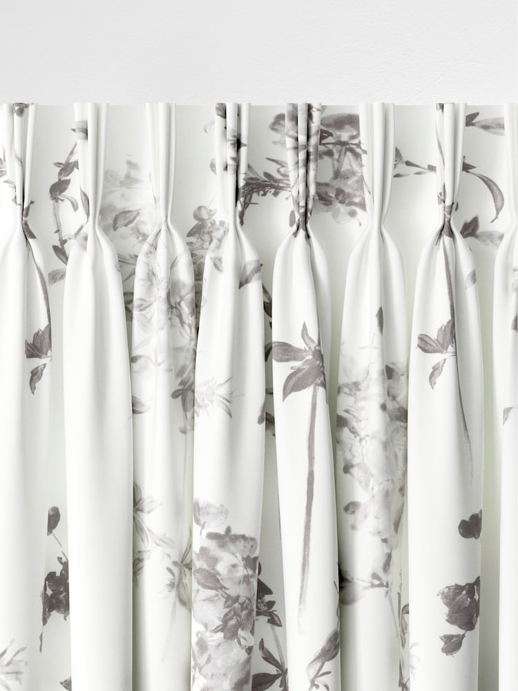 Grey Floral Made to Measure 100% Cotton Curtains - Image 5 of 9