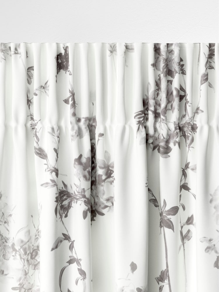 Grey Floral Made to Measure 100% Cotton Curtains - Image 6 of 9