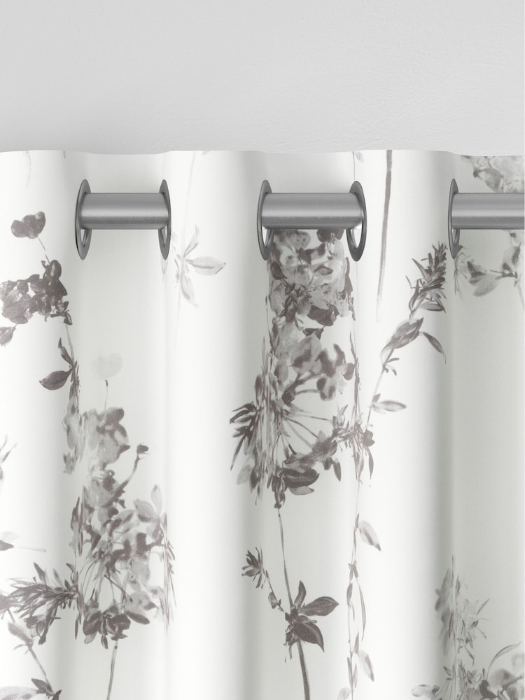 Grey Floral Made to Measure 100% Cotton Curtains - Image 7 of 9