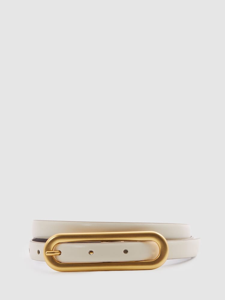 Off White - Cinturón fino de cuero con hebilla alargada Chaya de Reiss - Imagen 1 de 4