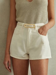 Off White - Cinturón fino de cuero con hebilla alargada Chaya de Reiss - Imagen 2 de 4