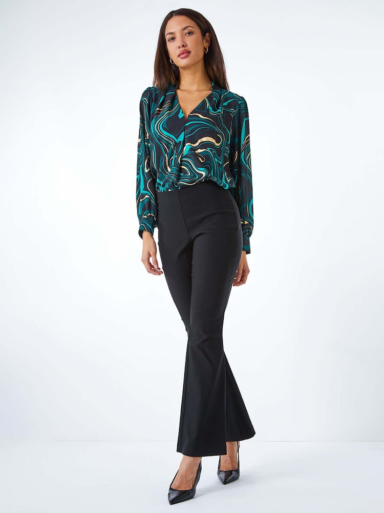 Roman Black Full Length Boot Cut Stretch Trousers - Image 4 of 4