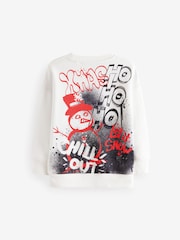 White Graffiti Christmas Graphic Crew Neck 100% Cotton Sweatshirt (3-16yrs) - Image 2 of 4