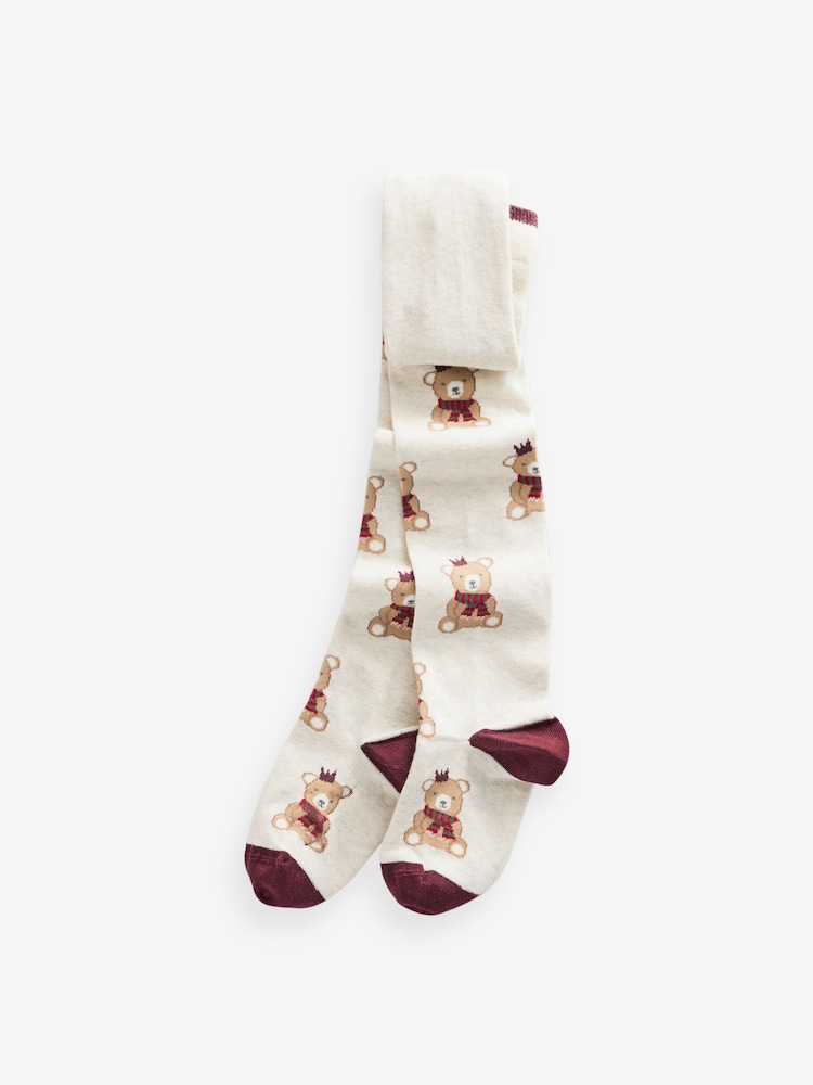 Neutral Bear Cotton Rich Christmas Character Tights - Image 1 of 1