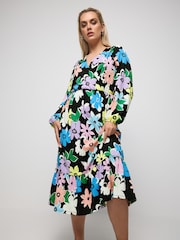Yours Curve Multi LIMITED COLLECTION Floral Print Textured Wrap Dress - Image 1 of 6