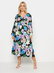 Yours Curve Multi LIMITED COLLECTION Floral Print Textured Wrap Dress - Image 2 of 6