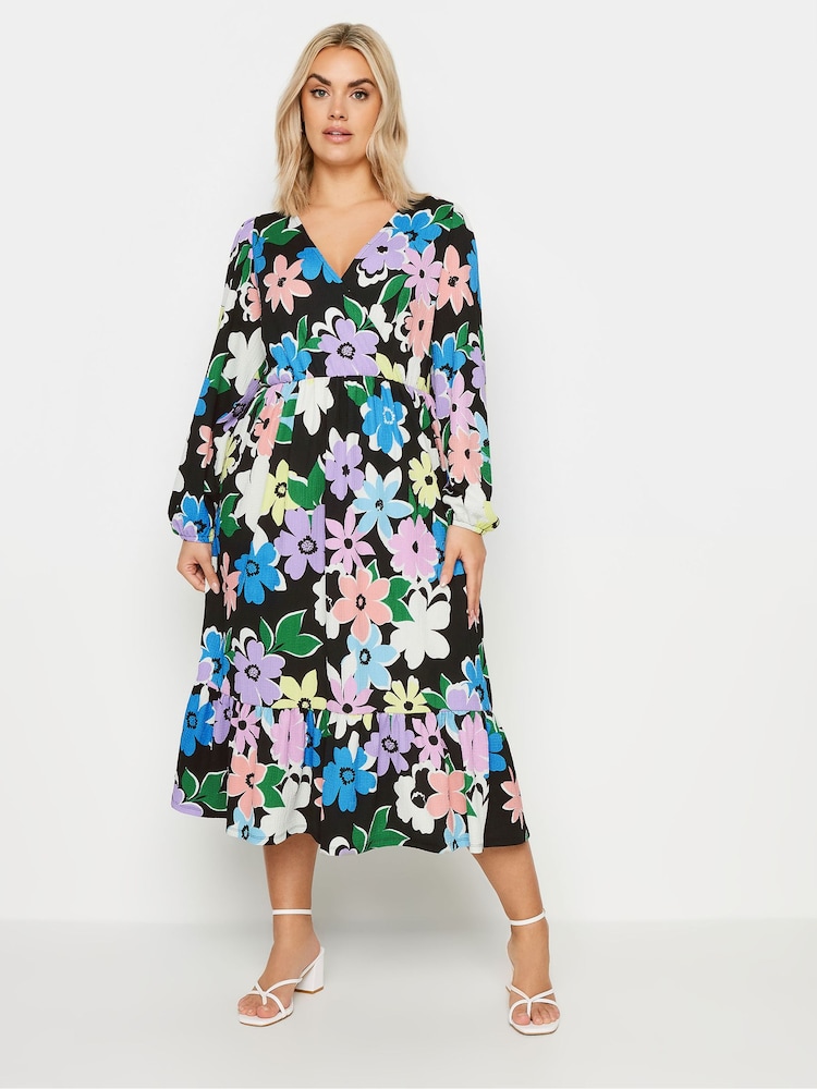 Yours Curve Multi LIMITED COLLECTION Floral Print Textured Wrap Dress - Image 2 of 6