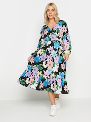Yours Curve Multi LIMITED COLLECTION Floral Print Textured Wrap Dress - Image 3 of 6