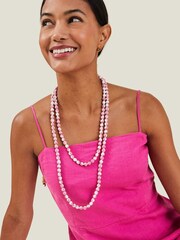 Accessorize Pink Layered Print Beaded Necklace - Image 3 of 3