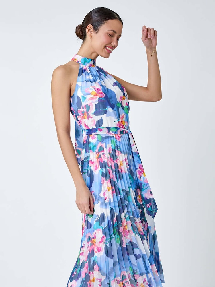 Roman Blue Pleated Midi Dress - Image 1 of 5